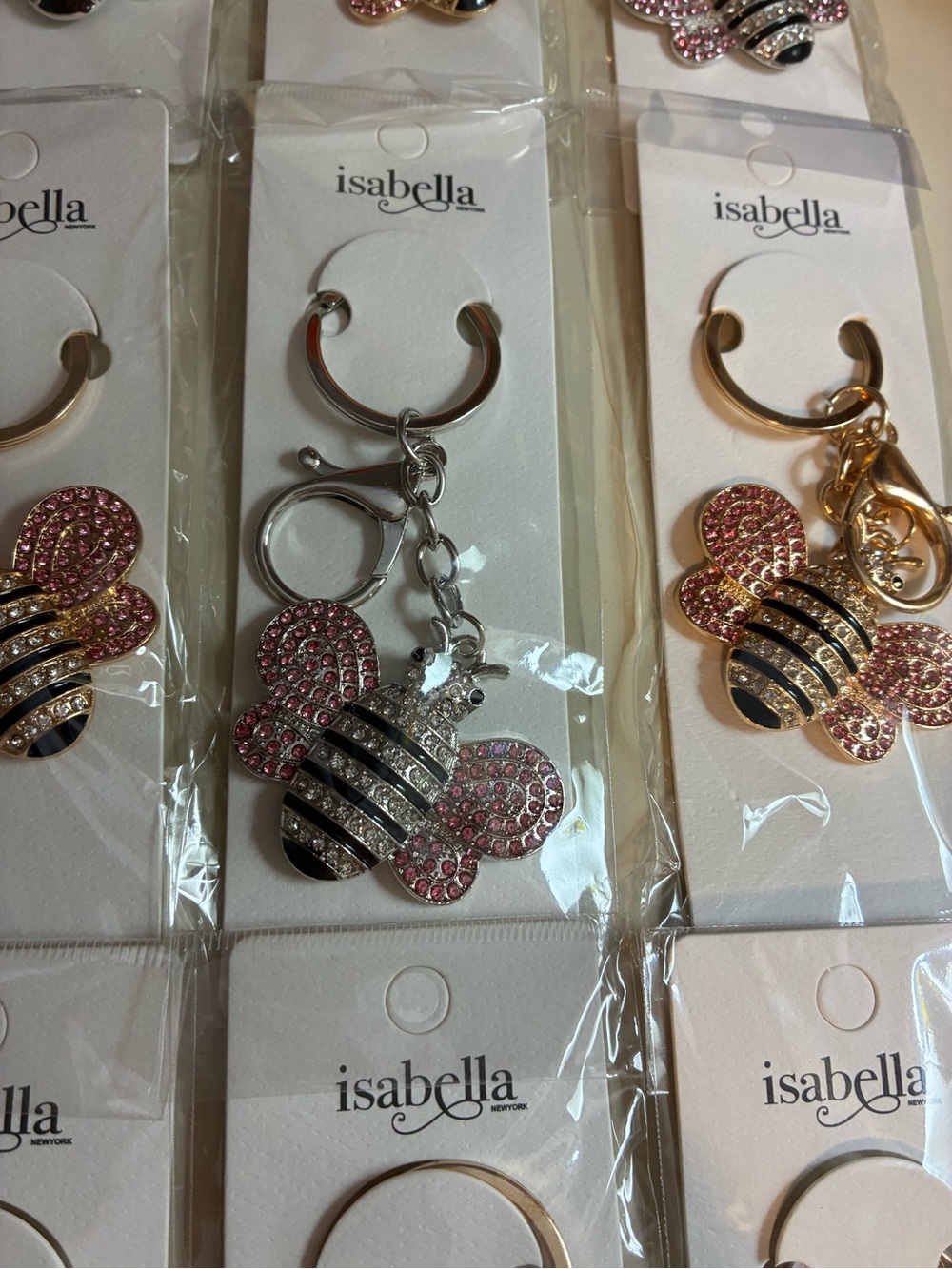 12 Gold & Silver Bee Keychains/ bag charms with Pink Glitter Wings-Bulk bundle - Picture 7 of 7